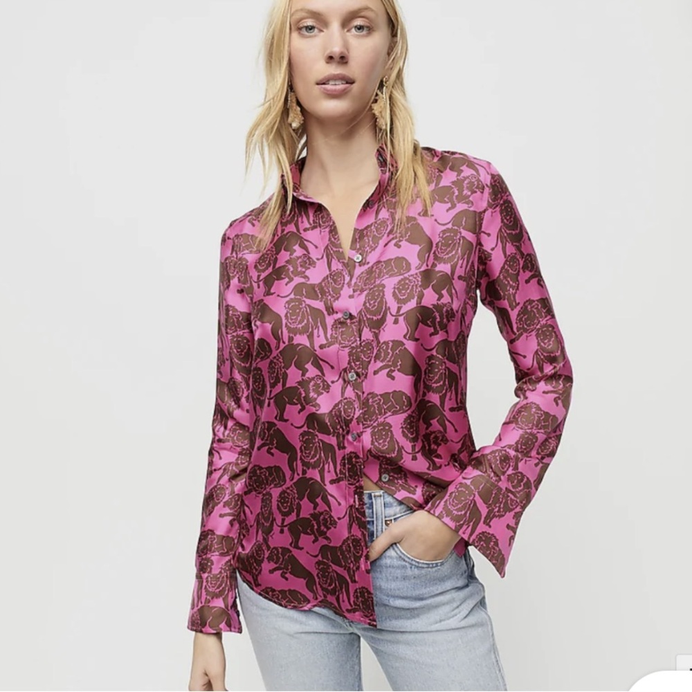 J Crew silk twill blouse - Sleepy Lions pattern